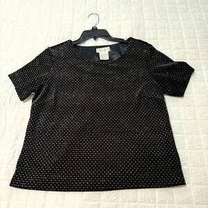 Worthington Black/Brown Embellished Shiny Holiday Top - Size Med Petite
